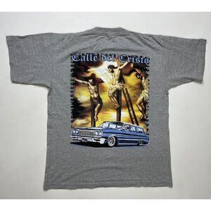 VINTAGE Jesus Low Riders Vatos Graphic T-shirt Men Large Gray God Religion